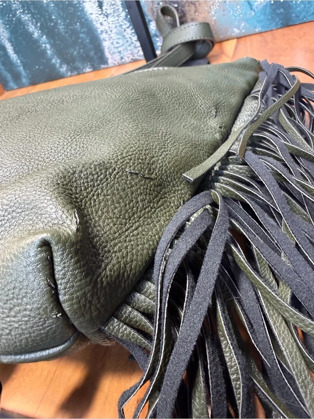 Madden Girl 2010’s Boho Western Olive/Black Fringe Crossbody Bag (GUC)